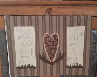 Bunny Love, a Dish Towel Folk Art Stitching