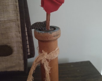 Primitive Handmade Rose in a Vintage Antique Wood Spool