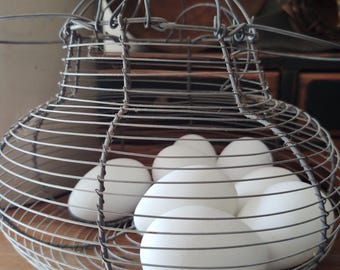 Vintage Antique Wire Egg Basket, French Style
