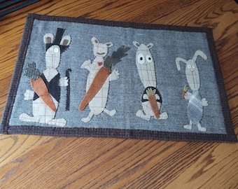 Wabbits, a Wool Table Topper made from a Lynda Hall Pattern