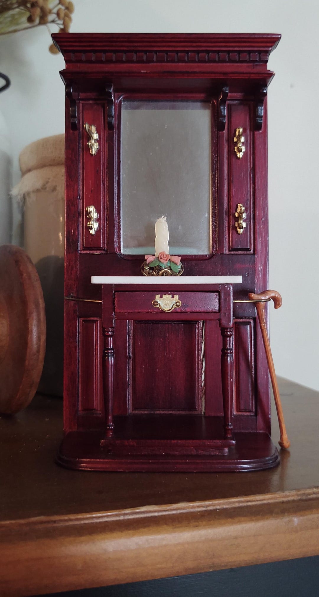 Vintage Miniatures, a Mahogany Hall Butler With Artisan Walking Cane - Etsy