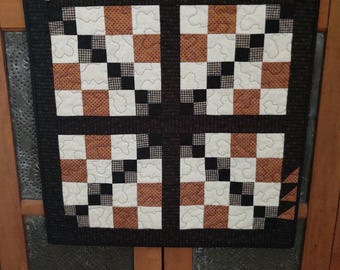 Orange, Cream and Black Decorative Wall or Table Quilt for Fall Decor