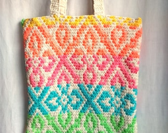 Rainbow Neon Crochet Canvas Shoulder Bag