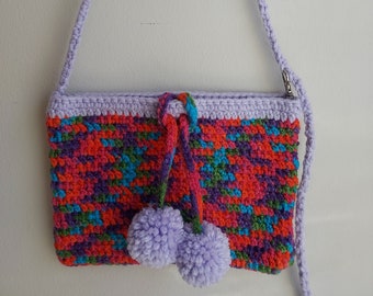 Kids Purse Pompom Purple Rainbow Bag