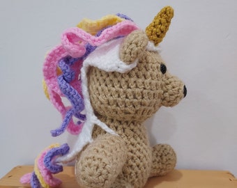 Unicorn Teddy Bear White Crochet Costume Toy