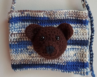 Teddy Bear Kids Purse Brown Blue