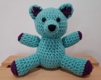 Turquoise Plum Crocheted Teddy Bear