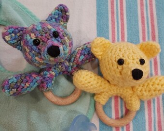 Rattles Yellow Purple Blue Crocheted Teddy Bears