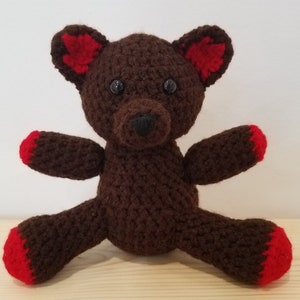 Brown Red Crocheted Teddy Bear