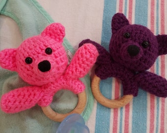 Rattles Pink Purple Crocheted Teddy Bears