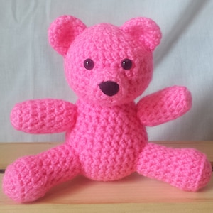 Fluorescent Pink Crocheted Teddy Bear