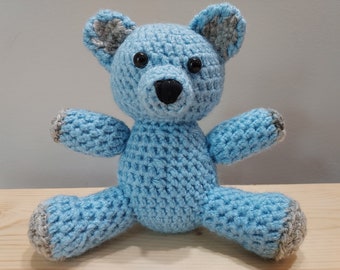 Baby Blue Gray Crocheted Teddy Bear
