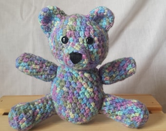 Purple Blue Watercolor Crocheted Teddy Bear