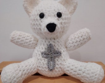 Cross Crocheted Baptism White Bear