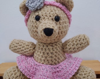 Ballerina Teddy Bear Pink Skirt Crochet Costume Toy