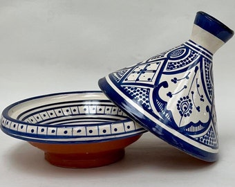 Moroccan Handmade Tagine, Decorative Tagine, Serving Tagine, Hand Painted Tagine, Modern Ceramic Tagine, Berber Tagine, Boho Style, Blue 2