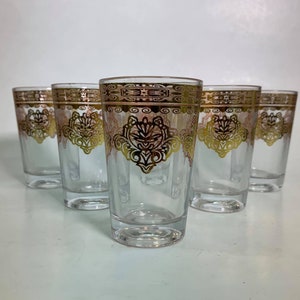 Moroccan Tea Glass 5oz Set, Gold Color | Glass Set With Arabesque ...