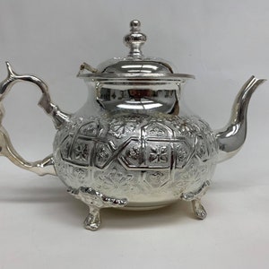 High Quality Authentic handmade silverplated Moroccan copper teapot | Modern high end handcrafted teapot | Tea Set | Arabesque design