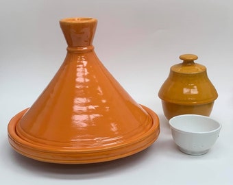Moroccan Handmade Tagine, Decorative Tagine, Serving Tagine, Hand Painted Tagine, Modern Ceramic Tagine, Berber Tagine, Boho Style, Orange 2