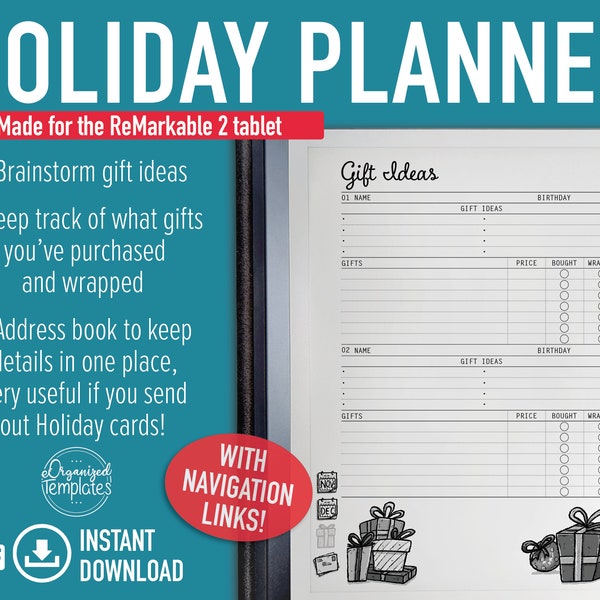 reMarkable 2 Template | Holiday Planner | Christmas Planner | Christmas Gift List | Gift Ideas | Digital Template | Digital Download |