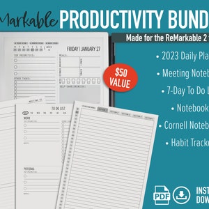 reMarkable 2 Template Bundle | Productivity | 2023 Daily Planner | Meeting Notebook | To Do List | Cornell Notebook | Habit Tracker