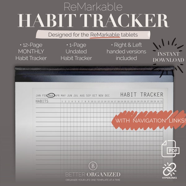 reMarkable 2 Template Habit Tracker | Digital Template | Digital Download | With Hyperlinks | digital for e-ink tablet