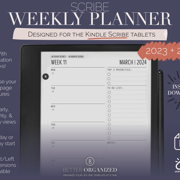Kindle Schreiber Vorlage | Wochenplaner 2023 & 2024 | Digitale Vorlage | Monatskalender | Mit Hyperlink | digitaler Planer e-ink tablet