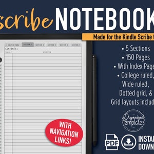 Kindle Scribe Template | Kindle Scribe Notebook | Digital Template | Digital Download | With Hyperlink | digital notebook for e-ink tablet