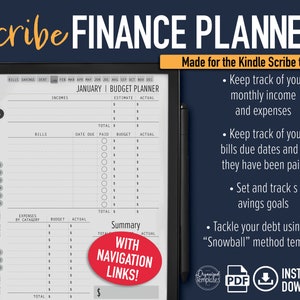 Kindle Scribe Template | Kindle Scribe Finance Planner | Budget Planner | Income Expense Tracker | Digital Template | Snowball Debt