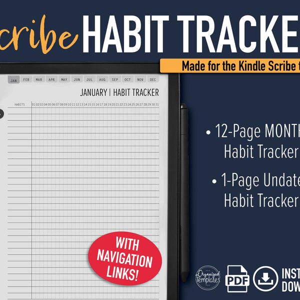 Kindle Scribe Template | Habit Tracker Template | Digital Template | Digital Download | With Hyperlinks | digital for e-ink tablet