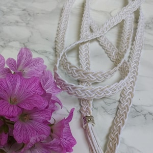 Hemp 'Serenity' white and natural shade handfasting cord: eco friendly, slender & elegant Celtic braided wedding cord, natural materials