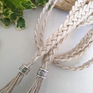 Slender hemp cream / ivory and white handfasting cord: 100% eco friendly, narrow and elegant Celtic braided wedding cord, ethical