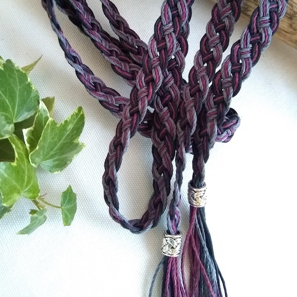 Black, burgundy and grey hemp handfasting or ritual cord: Samhain eco friendly pagan wedding or spell cord, slender and elegant, ethical