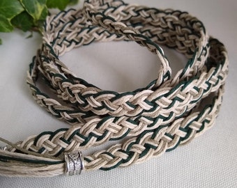 Woodland Glade ~ slender braided Celtic wedding cord - eco friendly hemp handfasting cord - cream / ivory, green - ethical wedding - rustic