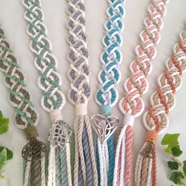 Custom bespoke Celtic handfasting cord ~ choose colours, add pendants ~ recycled cotton ~ ethical eco friendly elven style wedding ribbon