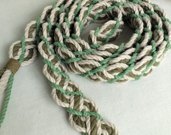 Earthy green Celtic braided handfasting cord ~ 100% recycled cotton yarn ~ ethical wedding ribbon ~ matcha green and ivory ~ Celtic braid
