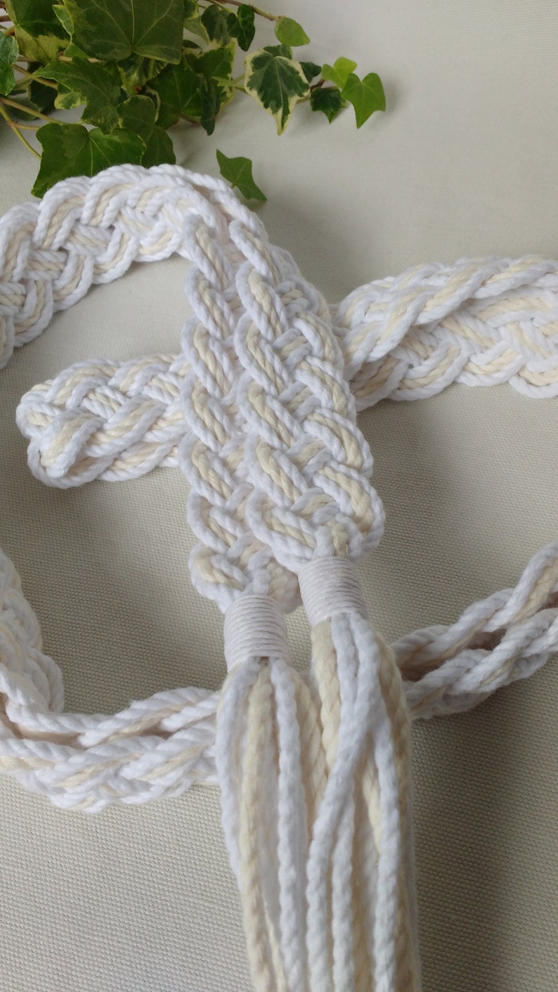 Ivory and white Celtic braid natural wedding cord Oeko-Tex recycled cotton vintage style handfasting cord ethical eco wedding ribbon image 2