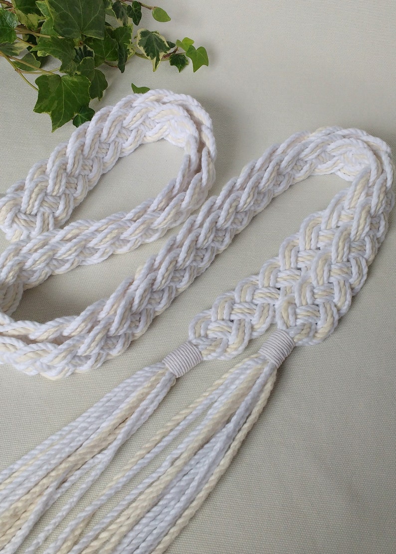Ivory and white Celtic braid natural wedding cord Oeko-Tex recycled cotton vintage style handfasting cord ethical eco wedding ribbon image 4
