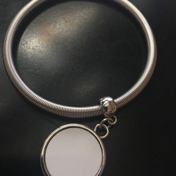 Sublimation blank Sublimation Ready Silver Tone Stretch Metal Bangle Bracelet with Dangle Charm