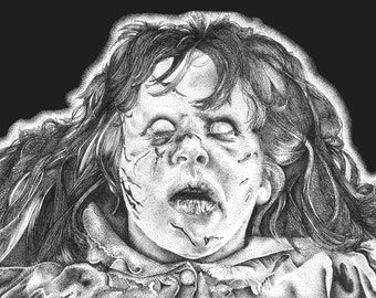 STICKER - REAGAN from The Exorcist, Hand Drawn Single Vinyl Sticker, 3"X3" - Art Work Stippling  | Journaling, Scrapbooking