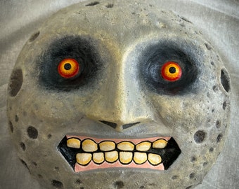Hand Carved Wooden Majora's Mask Moon Art Sculpture - Zelda