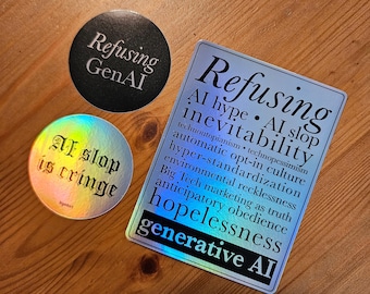 Set van drie holografische Refusing Generative AI-stickers