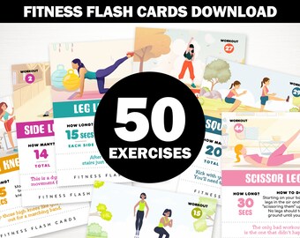 Fitness Flash Cards Printable • 50 Exercises • Instant Download