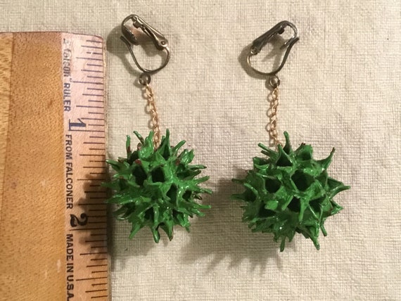 SEA URCHIN Clip-On - Green Earrings! - image 1