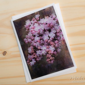 Lilac Dreams, Tarjeta de felicitación de flores en blanco. Fotografía de naturaleza por Atala Toy. ¡Perfecto para San Valentín!