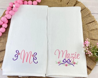 Personalized Girl Burp Cloths, Embroidered Floral Baby Burp Cloth