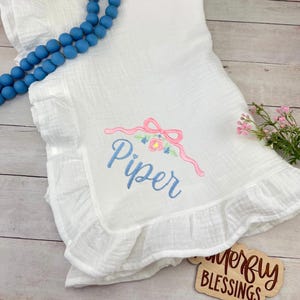 Ruffled Baby Blanket-Personalized Baby Blanket-Cotton Baby Blanket-White Baby Blanket-Embroidered Baby Blanket-Baby Girl Blanket