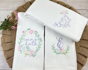 Burp Cloths-Embroidered Burp Cloths-Floral Burp Cloths-Burp Cloth Gift Set-Baby Shower Gift-Baby Girl