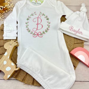 Baby Gown-Personalized Baby Gown-Floral Baby Gown-Girl Baby Gown-Ruffled Baby Gown-Baby Sleeper