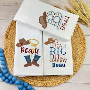 Embroidered Cowboy Burp Cloth, Personalized Baby Boy Gift